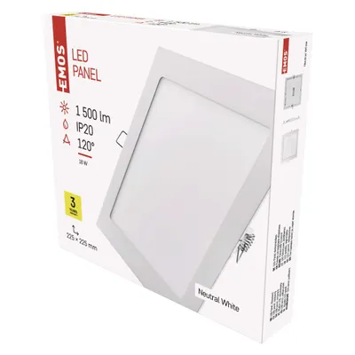 Obrázok produktu pre EMOS LED panel 220×220, štvorcový vstavaný biely,18W neutrálna b., ZD2142
