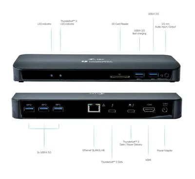 Produktbild von i-Tec Thunderbolt 3 Dual 4K Docking Station + USB-C / DP Kabel schwarz