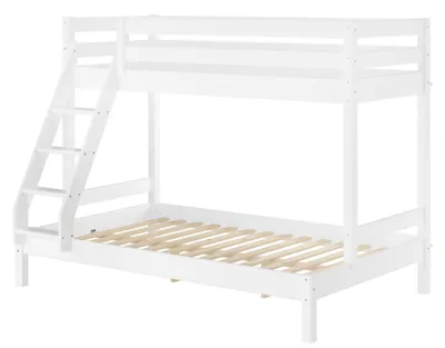 Produktbild von Doppel-Etagenbett 120x200 und 80x200 Erwachsenen-Stockbett Kiefer Massivholz weiß V-60.18W-08-12Rollrost inkl.