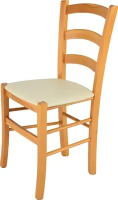 Produktbild von t m c s Tommychairs - Stuhl VENICE für Küche und Esszimmer, robuste Struktur aus lackiertem Buchenholz im Farbton Honig und gepolsterte Sitzfläche mit Kunstleder in der Farbe Elfenbein bezogen