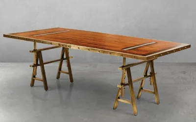 Produktbild von Casa Padrino Luxus Vintage Industrie Stil Esstisch Braun / Messing 226,5 x 111 x H. 75,5 cm - Rechteckiger Esszimmertisch mit Massivholz Tischplatte - Luxus Vintage Industrie Stil Esszimmer Möbel