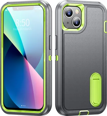 Produktbild von Hülle für iPhone 13 /iPhone 14 Hybrid Dreilagige Robust Stoßfest Schwerlast Schutzhülle mit Ständer Grau