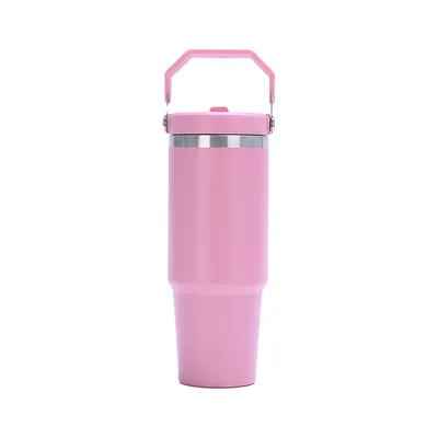 Produktbild von Thermobecher,30 oz Vakuumisolierter Edelstahlbecher, Isolierbecher mit Rutschfest, Kalt und Warmhalteeigenschaft,rosa