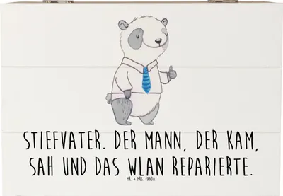 Produktbild von Mr. & Mrs. Panda Holztruhe Stiefvater Held 22 x 15 cm - Weiß - Geschenk, persönliche Erinnerungen, Technik, Aufbewahrungskiste, Holzkiste, kiste holz, Box aus, Familie