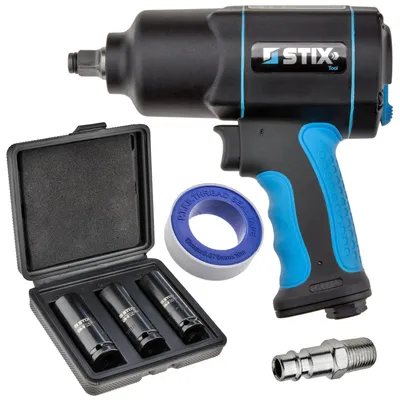 Produktbild von STIX STT-17 Schlagschrauber 1/2" 1700 Nm mit langen CR-MO Stecknüssen 17/19/21 mm im Koffer