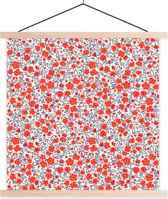 Produktbild von MuchoWow® Textilposter Blumen - Rot - Illustration 40x40 cm mit holzfarbenen Rahmen - Posterleiste