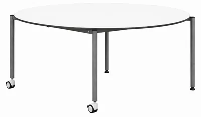 Image de Bureau rond moderne avec structure en métal et roulettes pratiques