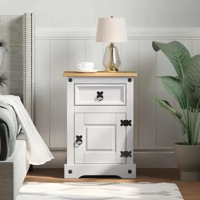 Image de vidaXL Table de chevet Corona Blanche 45 x 35 x 64 cm Bois de pin massif