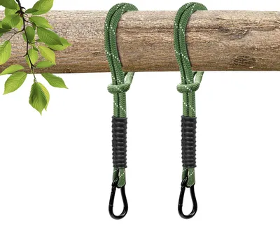 Produktbild von 2-teilige Schwingbefestigungsleine 53 cm - Hängematte und Hängestuhl Befestigung mit Karabiner - Grün