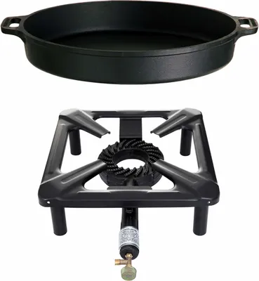 Produktbild von Hockerkocher-Set (klein) mit Gusseisenpfanne Ø 40 cm - ohne Zündsicherung - ohne Gaskartusche