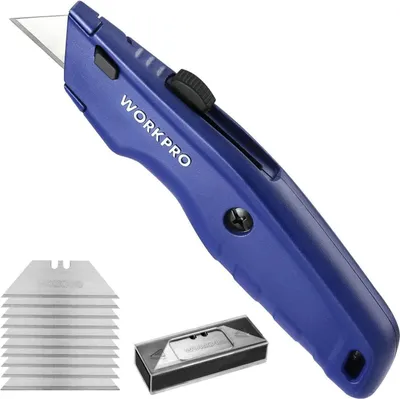 Produktbild von WORKPRO Premium Teppichmesser Universalmesser Vollmetall 10 Klingen Blau