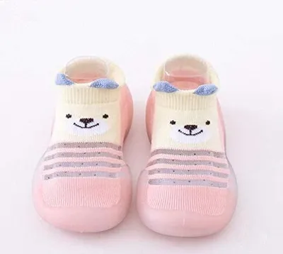 Produktbild von rutschfeste Mid-Tube-Indoor-Schuhe mit Gummisohlen für Kinder, （22-23）Baby-Kleinkindschuhe, atmungsaktive Kindergarten-Netz- und Anti-Off-Sockenschuhe, Baby-Freizeitbodenschuhe