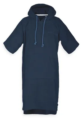 Produktbild von TOM TAILOR Surf Poncho für Damen und Herren, L-XL, 100% Baumwolle/ Frottier, Badeponcho mit Kapuze, Bauchtasche und Logostickerei, Blau (Dark Navy)