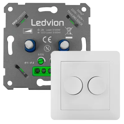 Produktbild von Ledvion LED Doppeldimmer Schalter 100W 240V weiß Abdeckrahmen dimmbar