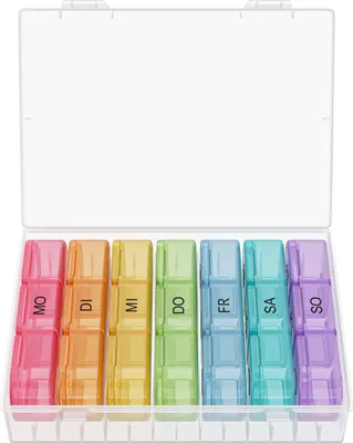 Produktbild von WELLGRO Tablettenbox für 7 Tage - Pillendose je 3 Fächer pro Tag - Klappdeckel mit Druckverschluss - Aufbewahrungsbox - BPA-freier Kunststoff