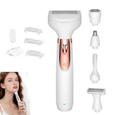 Produktbild von 5-in-1 Elektrorasierer für Damen, wiederaufladbares, Damenrasierer für Körper, Bikinizone, Gesicht, Nase und Augenbrauen, Gesichtshaarentferner