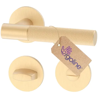 Produktbild von ERGO line Gold Türbeschlag LEA für Badtüren WC, Türbeschlag mit gerändeltem Griff; Messingfarben Matt, Türgriff; Türklinke; Türdrücker