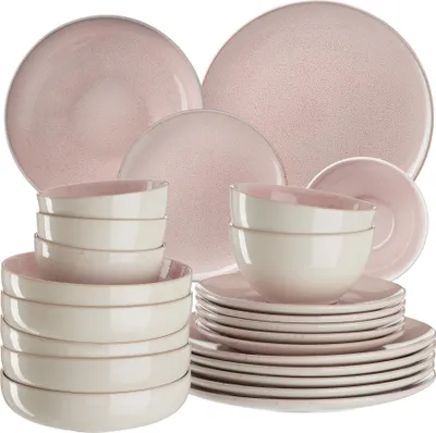 Image de Set de vaisselle MARE en faïence pour 6 personnes - 24 pièces, rose