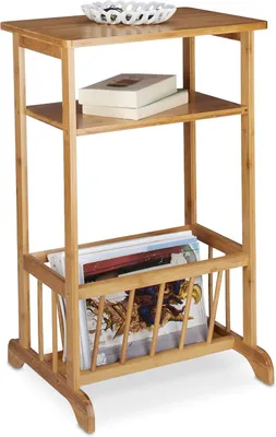 Obrázok produktu pre Príručný stolík s držiakom na časopisy - Bambus - Robustný - 2 úrovne - 71,5 x 44,5 x 37 cm - Prírodná farba