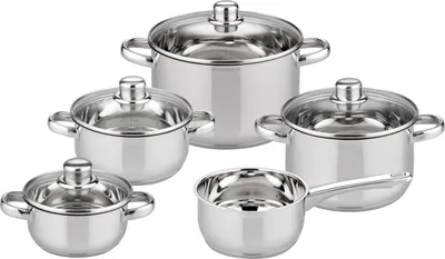 Produktbild von ELO Topfset Galactica aus Edelstahl  9-teilig, Ø 14-24 cm, inklusive Glasdeckel, ideal für alle Herdarten