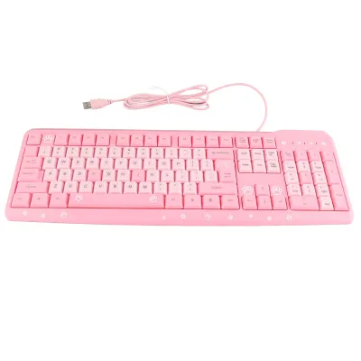 Obrázok produktu pre Klávesnica, USB, drôtová, ultratenká, roztomilá kreslená, pre domáce kancelárie, notebook, univerzálna (ružová)