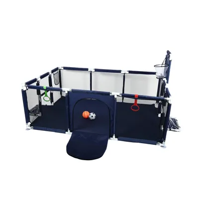 Image de Parc pour bébé 180*120cm Barrière de sécurité avec base antidérapante Football Basketball Bleu