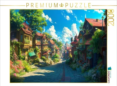 Produktbild von CALVENDO Puzzle Auf dem Weg in die Stadt - Anime Dorflandschaft | 2000 Teile Lege-Größe 90x67cm Foto-Puzzle für glückliche Stunden