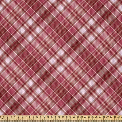 Produktbild von ABAKUHAUS Kariert Satin Stoff als Meterware, Diagonales kariertes Muster mit Streifen und Raute Illustration, 3 M (148 x 300 cm), Getrocknete Rose Weiß