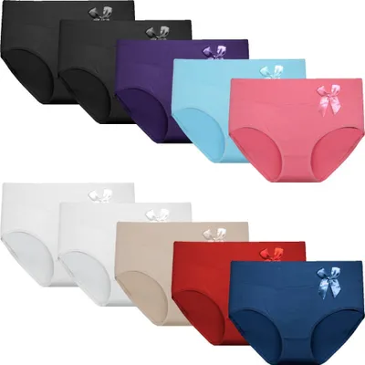 Produktbild von 5er Damen Slips Unterhosen Baumwolle Panty Unterwäsche 9033 Schleife M