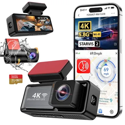 Produktbild von 2 Channel 3.2" IPS-Bildschirm,mit GPS,WiFi,Auto kamera Dashcam,170°Weitwinkel WDR,Loop-Aufnahme,Parküberwachung,Unterstützt 256GB Max