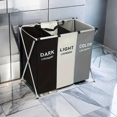Produktbild von Wäschesortierer mit 3 Fächer, klappbar,  Wäschesammler mit Sortierfunktion, für Bad, Schlafzimmer & Wohnzimmer