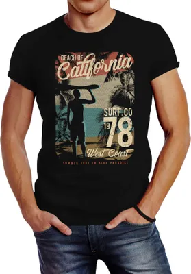 Produktbild von Herren T-Shirt California Surfing Slim Fit Neverless® schwarz XXL