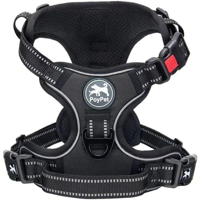 Immagine prodotto di Imbracatura per cani con anello frontale e maniglia, riflettente, taglia L, colore nero