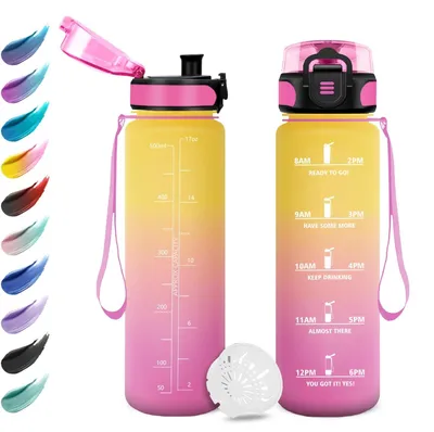 Produktbild von Kindertrinkflasche Kinderflasche Wasserflasche - 500 ml - Auslaufsicher - Zeitmarkierungen - Tragegurt