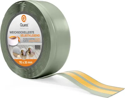 Produktbild von QUEST Weichsockelleiste Selbstklebend 70x20mm, 10m, Sockelleiste Knickleiste aus PVC Kunststoff, Flexible Fußleiste, hellgrün