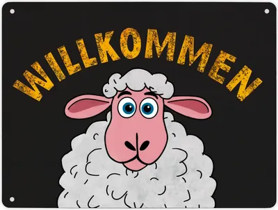 Produktbild von Willkommen Cartoon Schaf Metallschild XL in 21x28 cm für Haustür