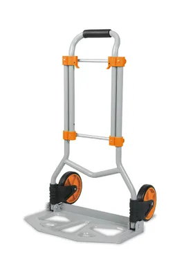 A foldable trolley with a telescopic handle and orange accents, shown against a white background.