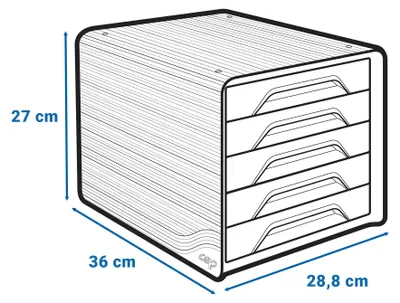 Productafbeelding van cep 1071110571 cep Schubladenbox Smoove  weiß mit bunten Farblinien DIN A4 mit 5 Schubladen
