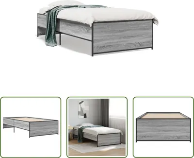 Produktbild von The Living Store Bettgestell Grau Sonoma 90x190 cm Holzwerkstoff und Metall