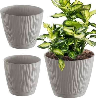 Produktbild von 3x Blumentopf Pflanzentopf Übertopf Mit Untersetzer Rund Blumenkübel