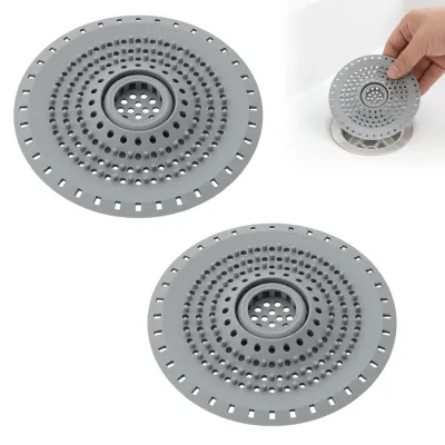 2er-Pack Silikon-Abflusssieb mit Saugnapf, Haarsieb, grau