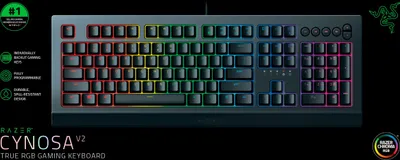 Obrázok produktu pre Razer Cynosa V2, Kábel, USB, Membránový spínač kláves, QWERTZ, RGB LED, Čierna