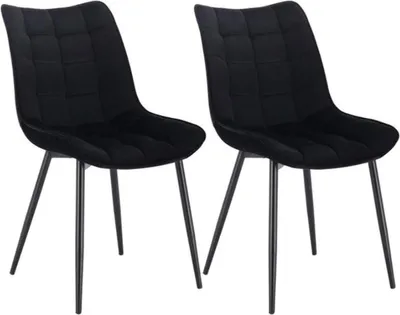 Productafbeelding van Happyment Luxe Eetkamerstoelen – Fluweel, zwart – Stoelen voor woonkamer en keuken – Kuipstoelen – Set van 2/4/6 – Zitdiepte 46,5 cm