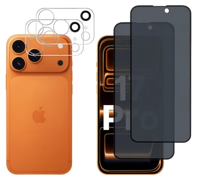 Produktbild von Schwarzes Anti-Spionage-Glas für iPhone 17 PRO und Kameraschutz [2er-Pack] Displayschutzfolie  Phonillico®