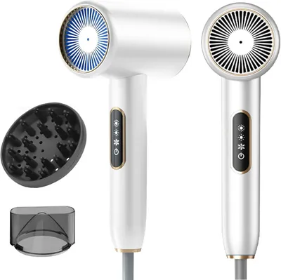 Produktbild von Haartrockner 2400W,3 Temperaturen&2Geschwindigkeiten Salon Föhn Mit LCD-Anzeig Anti-Frizz,Schnelltrocknen mit Diffusor und Stylingdüse,Leiser Leichter