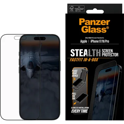 Produktbild von PanzerGlass ® Stealth Displayschutz iPhone 17 | iPhone 16 Pro | Ultra-Wide Fit m. Fastfit in-a-box, Apple, Apple - iPhone 17, Apple - iPhone 16 Pro, Trockene Anwendung, Kratzresistent, Schockresistent, Transparent, 1 Stück(e)
