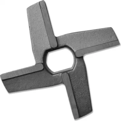 A close-up, isolated shot of a meat grinder blade.