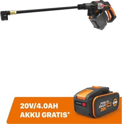Produktbild von Akku-Druckreiniger WORX Nitro 20V Hydroshot 56 bar WG633E.9, Brushless Motor + GRATIS Zugabeartikel Ersatzakku WA3644 20V (4,0 Ah)
