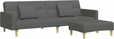 Image de vidaXL Canapé-lit 2 places avec repose-pieds Tissu gris foncé