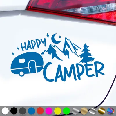 Produktbild von PantherPixel Camper Aufkleber Happy Glücklich Bus Wohnmobil Camping Sticker Auto Geschenkidee Farbe Blau